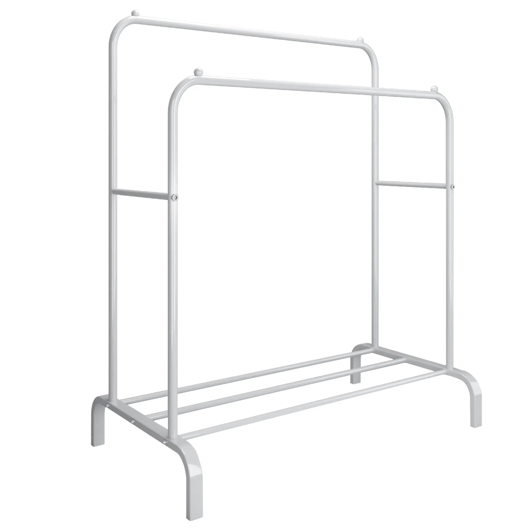 Double Row Double Pole Rack Floor Standing Clothes Hanger Metal with Wheel