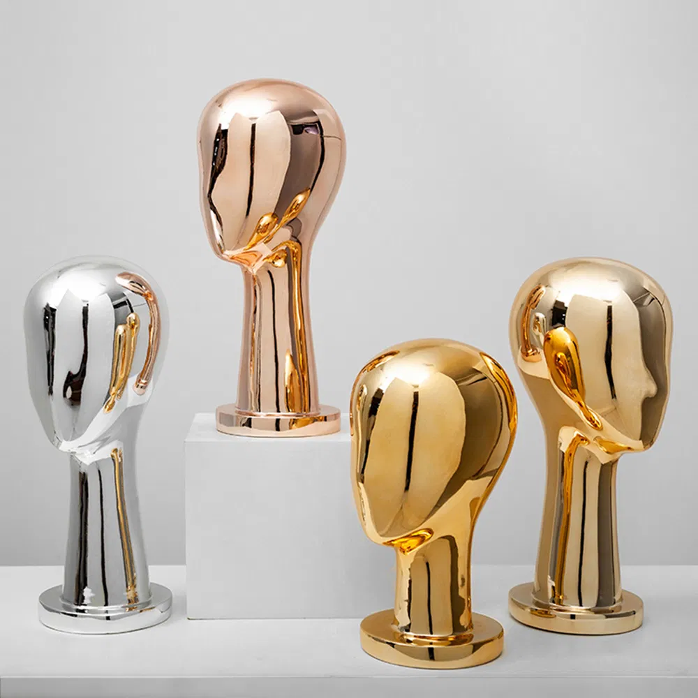 Wholesale Electroplating Mannequin Head in Glossy Gold/Rose Gold/Silver with Adjustable Height Bracket Base Made of Fiberglass/PP/PE/ABS for Hat/Glasses Display