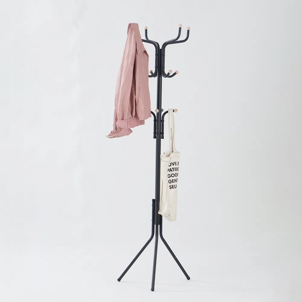 Adjustable Wooden Knob Hanger Metal Coat Rack with Hooks for Boutique