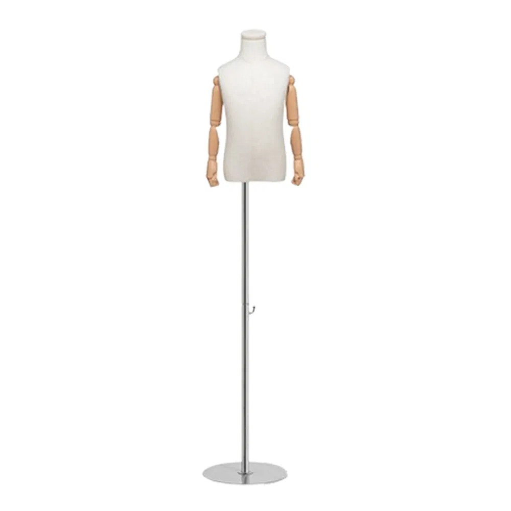 Wholesale Half Body Headless Fabric Mannequin in Matt/Glossy White/Black with Flexible Arms and Joints Made of PP/PE/ABS/Fiberglass for Children Clothes Display