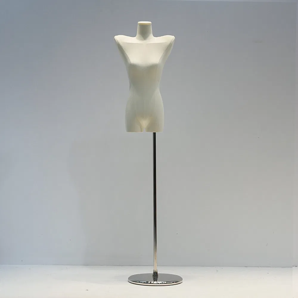 Unique Design Shrugged Headless Upper Body Mannequin in Matte White/Black with Adjustable Height Metal Base Made of PP/ABS/Fiberglass for Female Garment Display