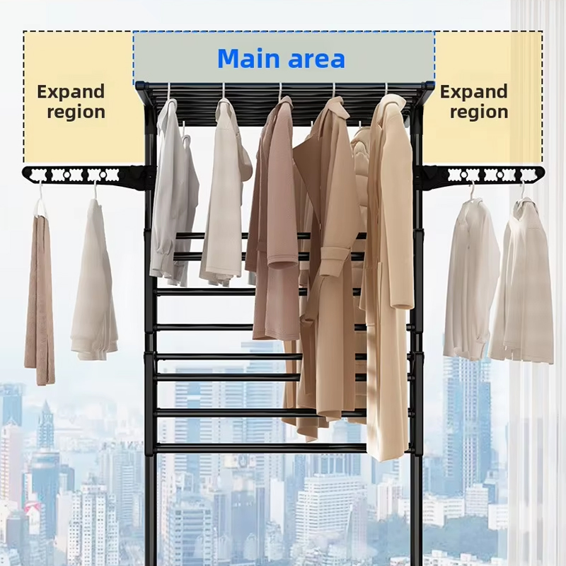 Sanipro Airfoil Multi Layer Movable Baby Clothes Drying Hanger Foldable Towel Rack Garments Hanging Rack with Wheels