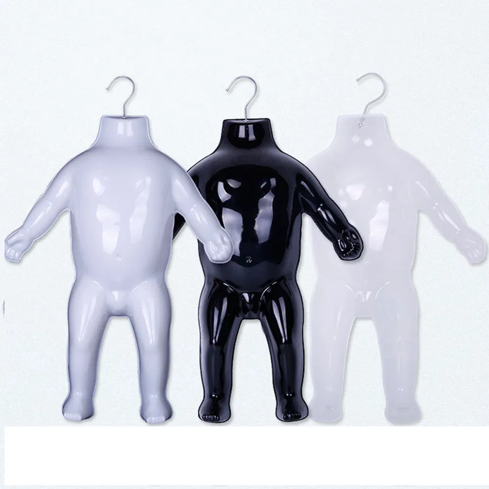 Factory Wholesale Hanging Headless Mannequin Slice in Glossy/Matt Transparent/White/Black with Metal Hanger Hook Made of PP/PE/ABS for Children Garment Display