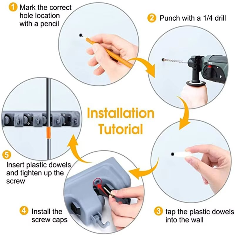 Material Broom Holder Broom Hanger Heavy Duty Rack