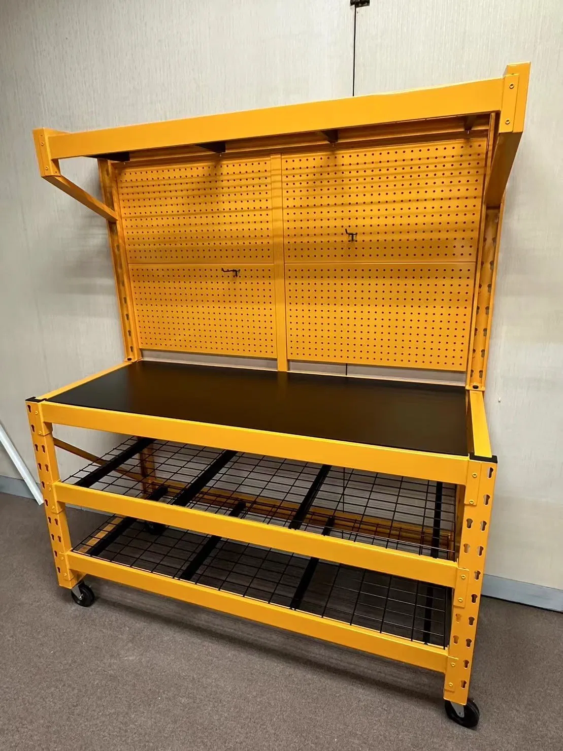 Heavy Duty Power Tool Organizer Workbench, Cordless Drill Hanger Storage Rack, Battery Tools Holder with Charging Station Shelf for Garage Organization