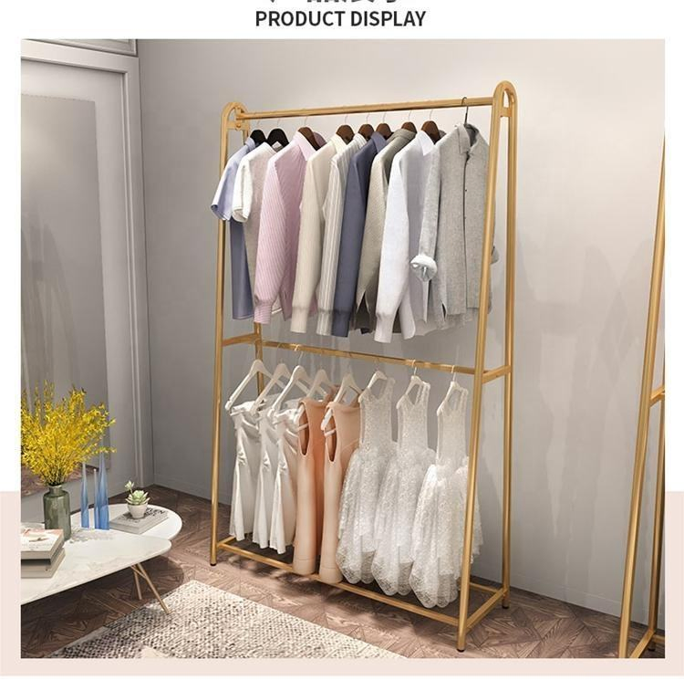 Factory Direct Commercial Modern Gold Garment Rack Customize Metal Fashion Cloth Hanger for Boutique Display for Clothes Stores
