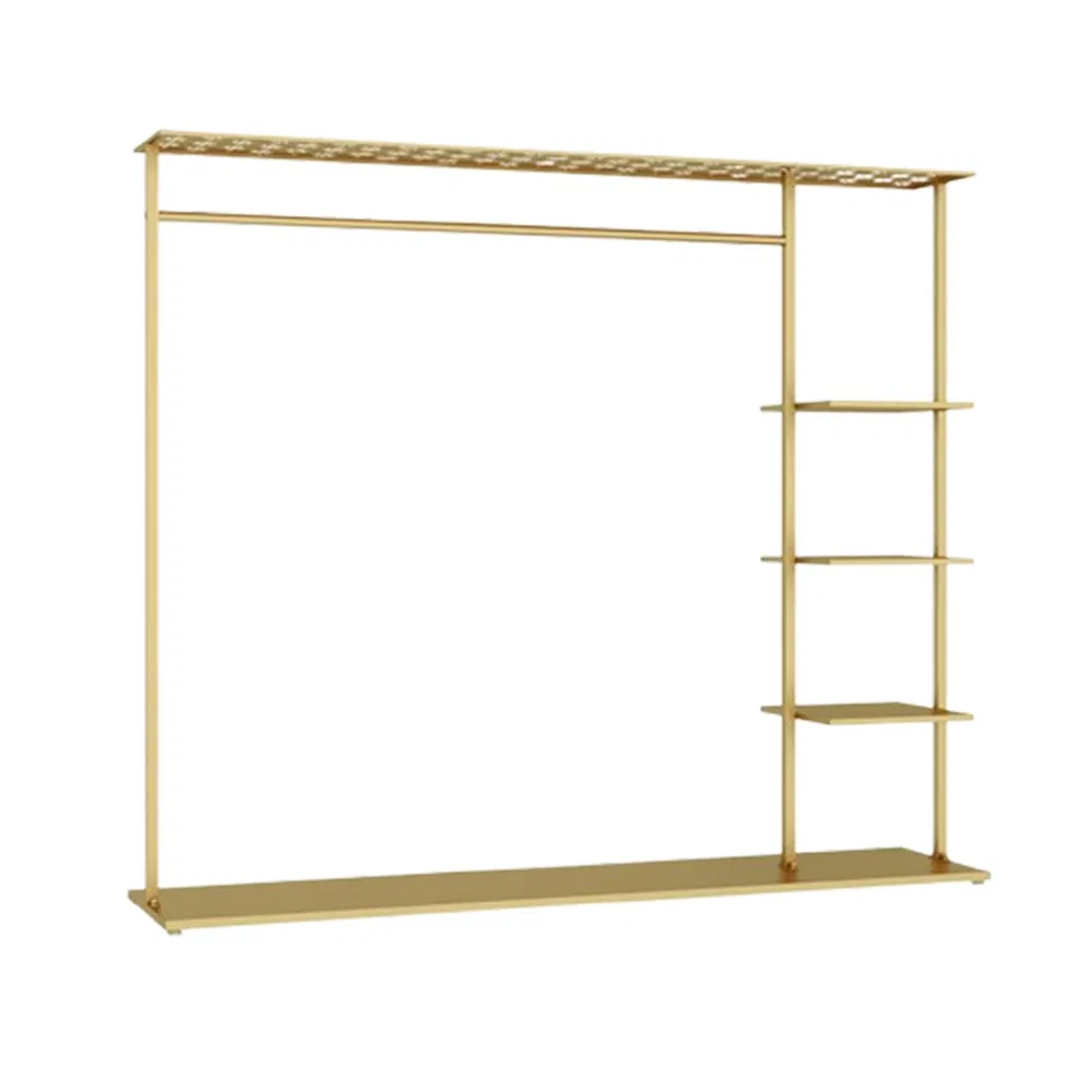 Floor Standing Storage Hanger, Clothing Store Simple Bag Hat Shoes Clothes Display Rack in Black/White/Golden with Layer Board Made of Iron for Boutique/Housew