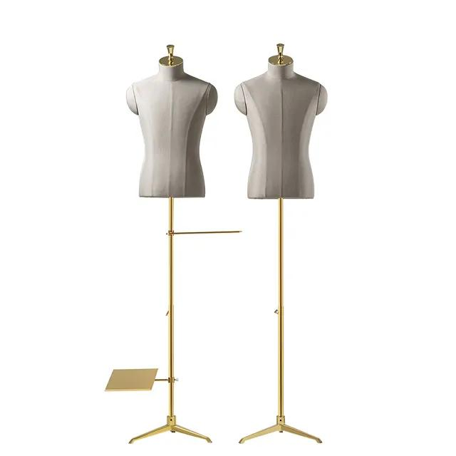 Half Body Male Mannequin Fabric Mannequin with Wooden Arms Mannequin for Suit