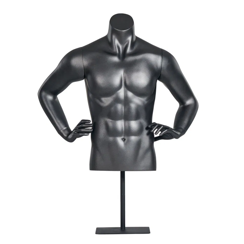 Black Fiberglass Wholesale Sporting Male Half Body Strong Mannequin Without Head
