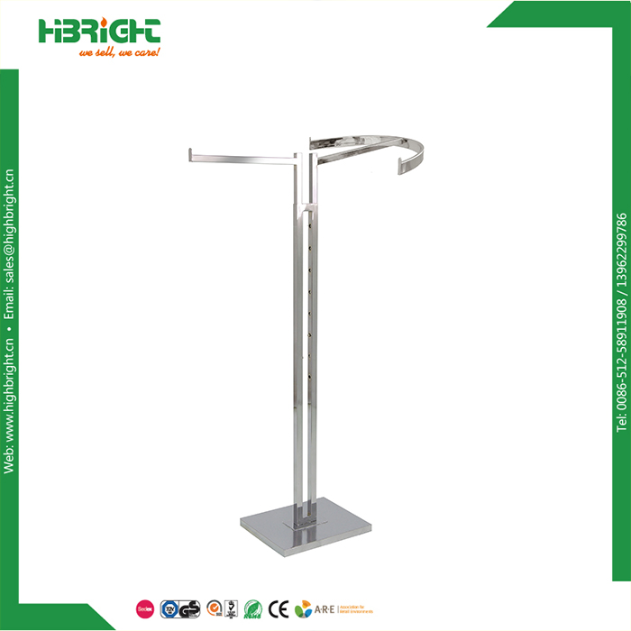 2 Way Straight and Slanted Arms Cloth Hanger Rack Clothes Display Rack Metal Retail Boutique Garment Clothing Display Rack