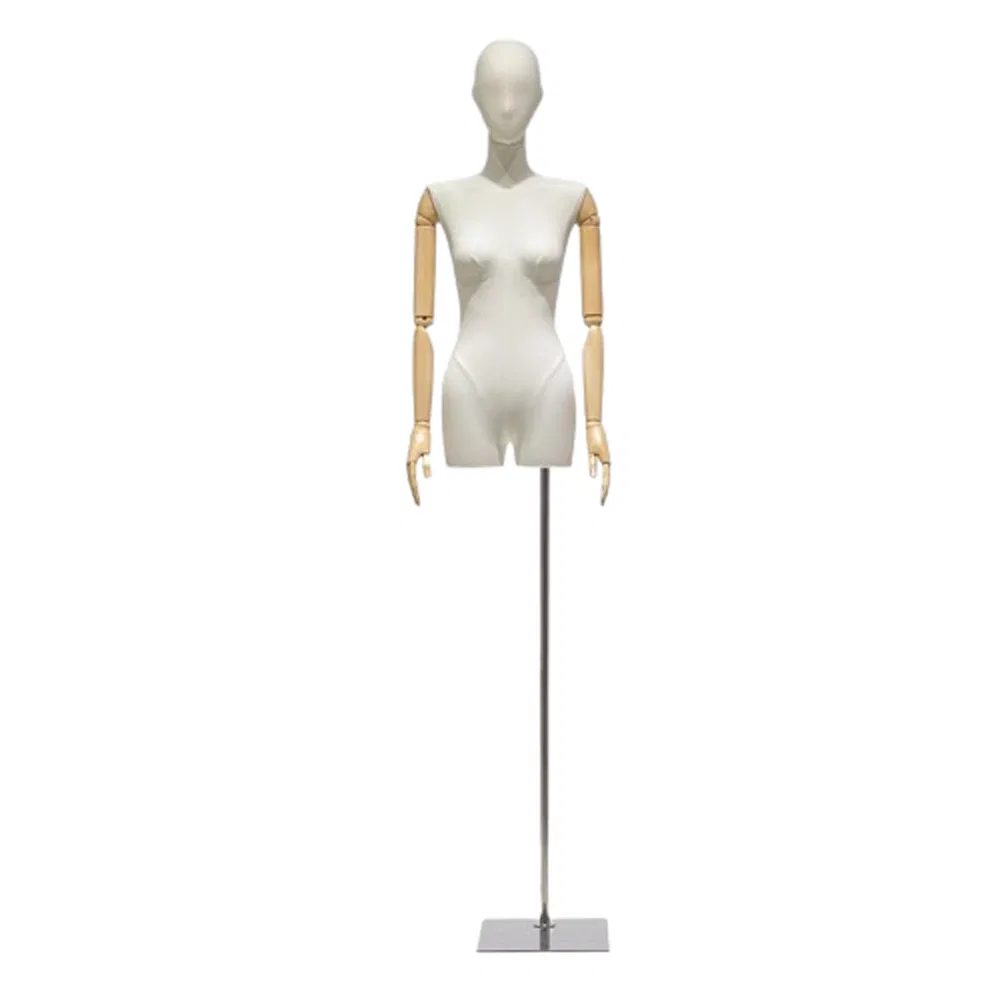 New Design Half Body Flat Shoulder Mannequin in Matt Black/White with Flexible Arms and Realistic Face Made of PP/PE/ABS/Fiberglass for Female Clothes Display