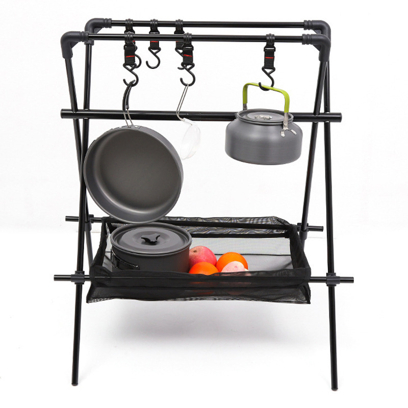 Outdoor Camping Portable Hanger Folding Tripod Barbecue Tools Large Storage Rack