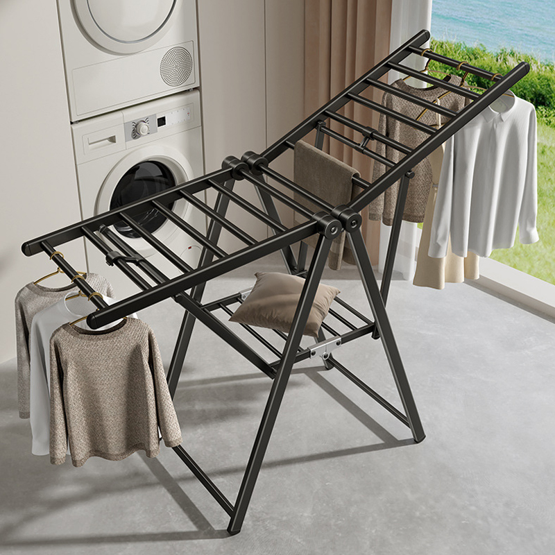 Sanipro Wholesale Metal Wing-Shaped Clothing Storage Drying Hanger Indoor Floor-Standing Foldable Clothes Hanging Rack