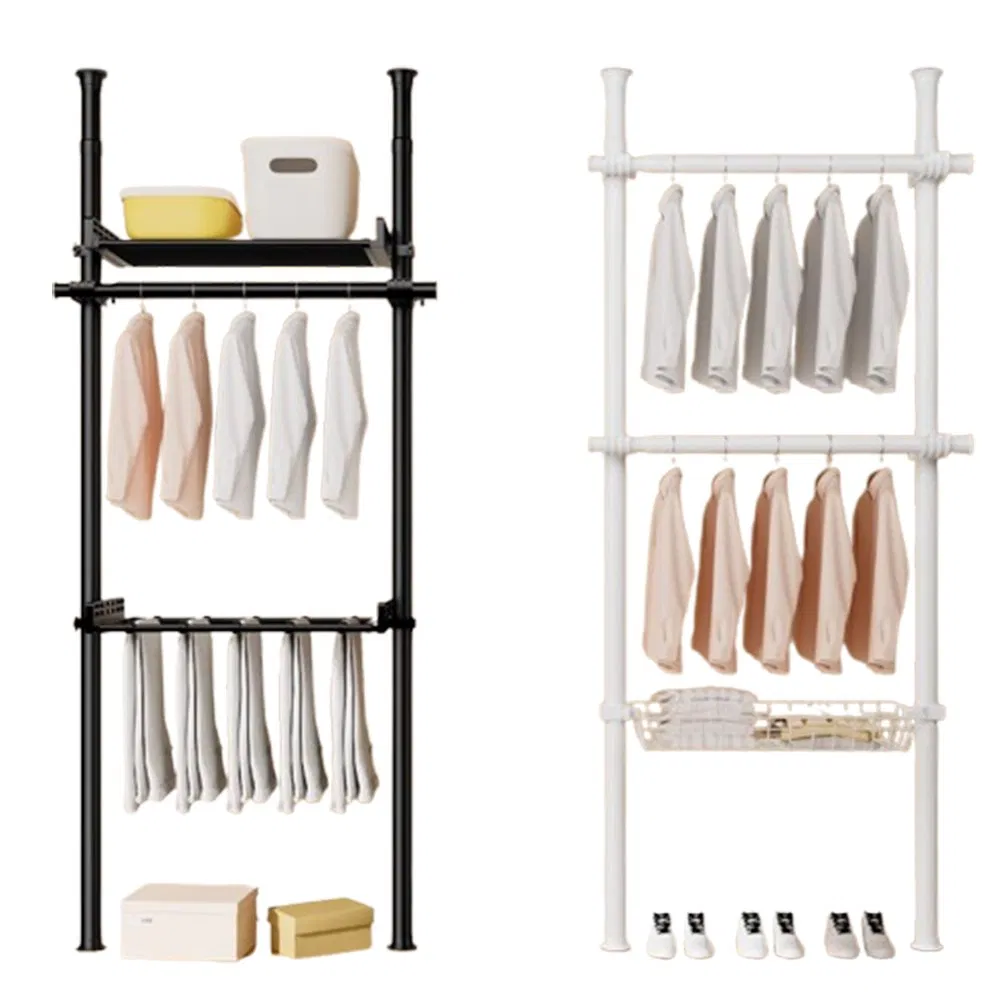 Round Metal Retail Floor Type Wholesale Portable Wardrobe Clothing Rack in Black/White/Matt Color for Houseware/Clothes Display