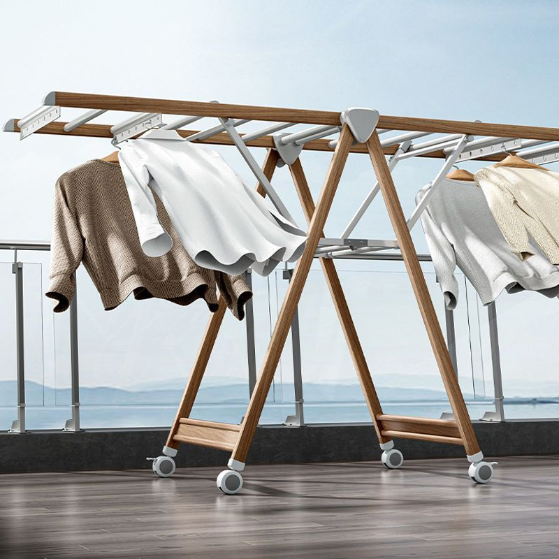 Sanipro Home Wood Grain Aluminum Alloy Wing Butterfly Type Portable Baby Clothes Drying Rack Foldable Laundry Hanger with Wheels