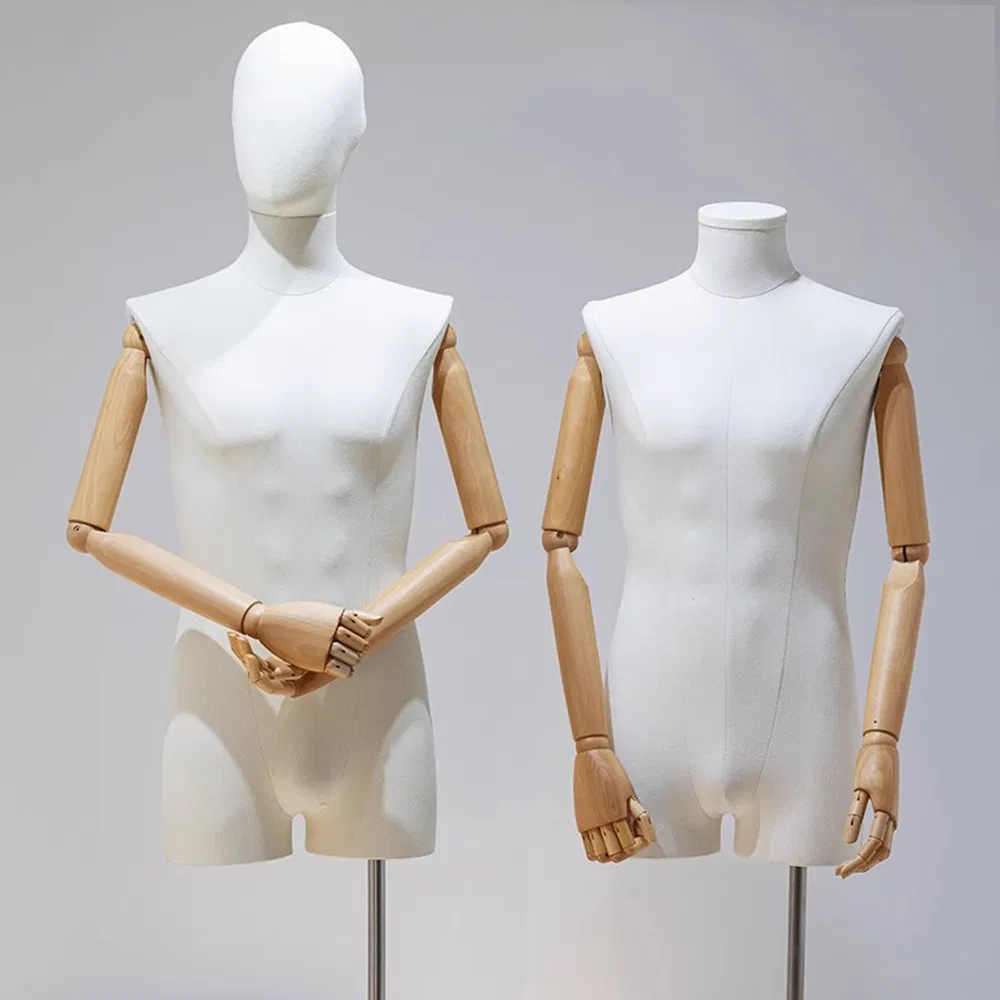 Factory Wholesale Headless Half Body Mannequin in Glossy/Matt Black/White with Adjustable Metal Base Made of PP/PE/ABS/Fiberglass for Male Clothing/Suit Display