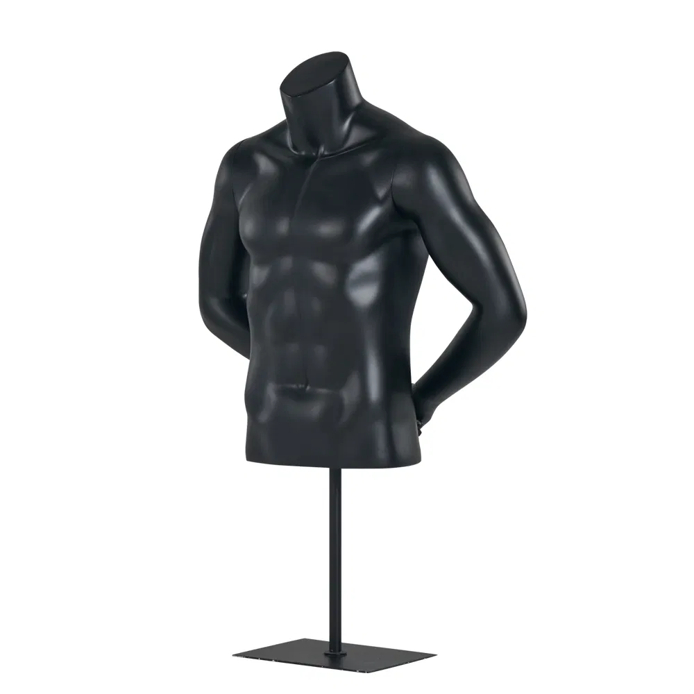 Headless Black Male Upper Half Body Mannequin for T-Shirts Display