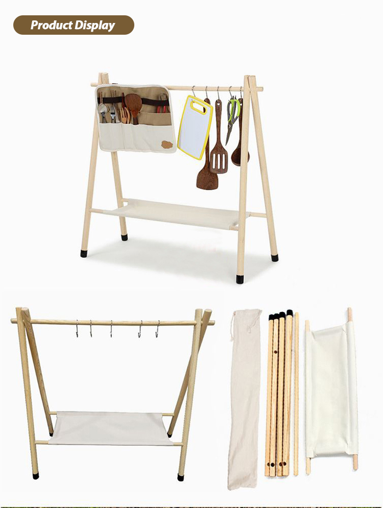 Kinggear Outdoor Wooden Racks Folding Camping Tripod Portable Camp Hanger Camping Hanging Racks