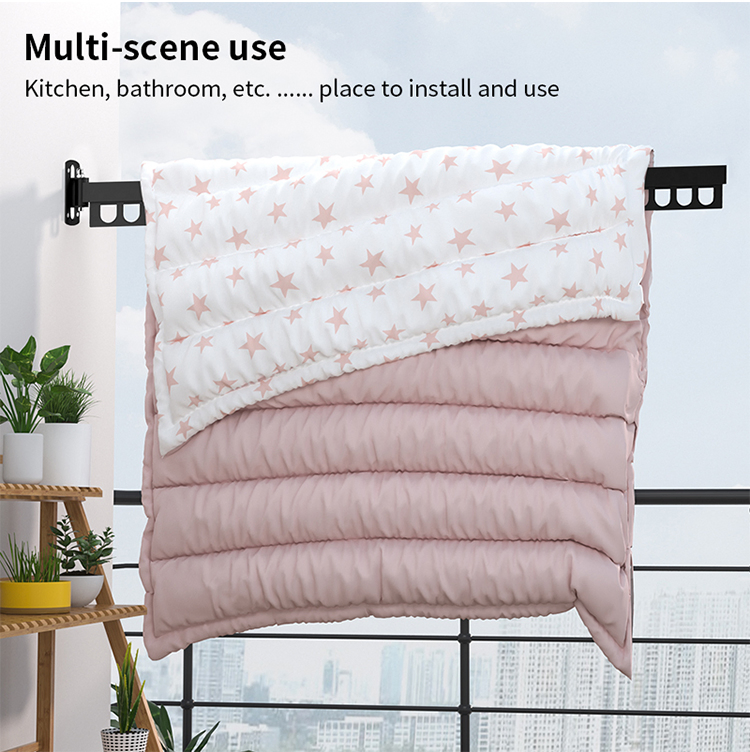 Laundry Clothesline Retractable Cloth Hook Folding Wall Mounted Clothes Hanger Rack Space-Saver Foldable Cloth Drying Rack