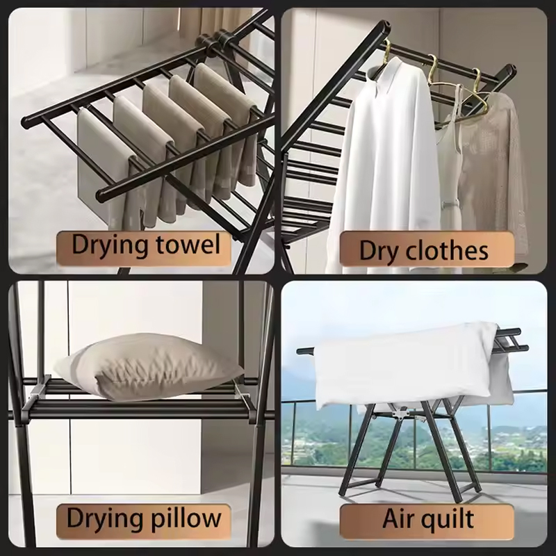 Sanipro Wholesale Metal Wing-Shaped Clothing Storage Drying Hanger Indoor Floor-Standing Foldable Clothes Hanging Rack