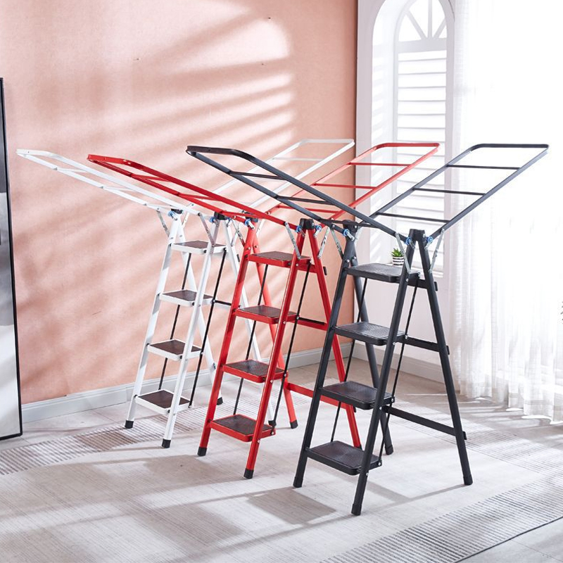 Sanipro Portable Home Kitchen Warehouse Supermarket Use 4-Step Ladder Floor Standing Clothes Hanger Indoor Foldable Drying Rack
