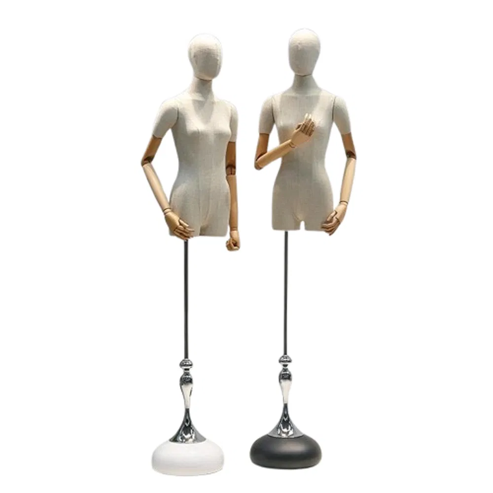 High End Upper Body Mannequin in Matte Grey/White with Abstract Face and Height Adjustable Metal Bracket Made of PP/PE/ABS/Fiberglass for Female Clothes Display