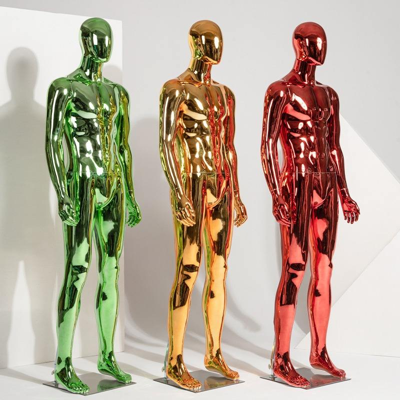 Full Body Standing Window Display Gold Chrome Male Mannequin Shinny Plastic Mannequin