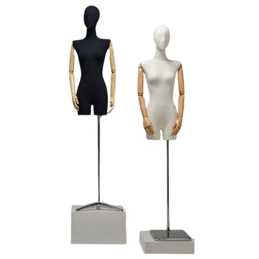 New Design Half Body Flat Shoulder Mannequin in Matt Black/White with Flexible Arms and Realistic Face Made of PP/PE/ABS/Fiberglass for Female Clothes Display