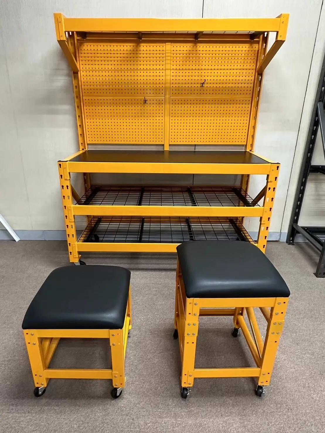 Heavy Duty Power Tool Organizer Workbench, Cordless Drill Hanger Storage Rack, Battery Tools Holder with Charging Station Shelf for Garage Organization