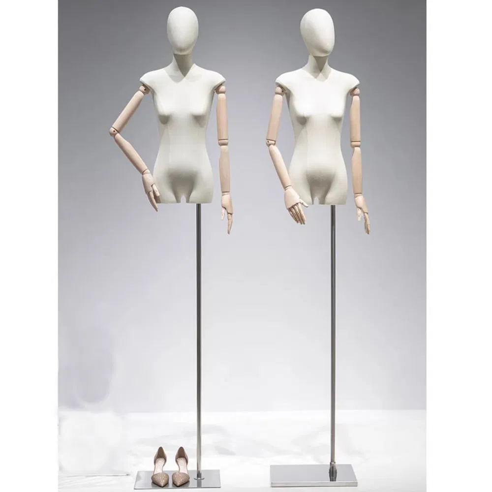 Popular Thin Upper Body Mannequin in Glossy/Matt Black/White with Head and Height Adjustable Metal Stand Made of PP/PE/ABS/Fiberglass for Female Clothes Display