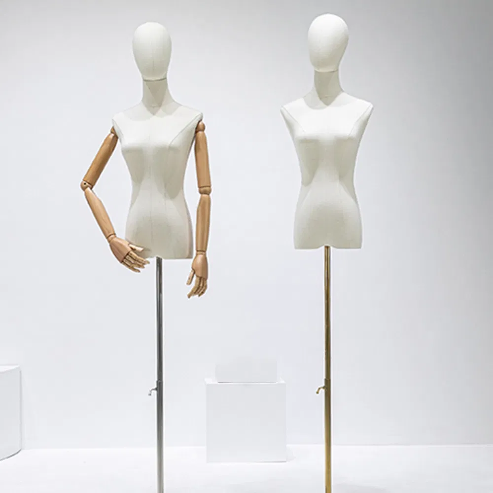 Low Price Linen Upper Body Mannequin in Glossy/Matt Black/White with Head and Height Adjustable Stand Made of PP/PE/ABS/Fiber Glass for Female Clothing Display
