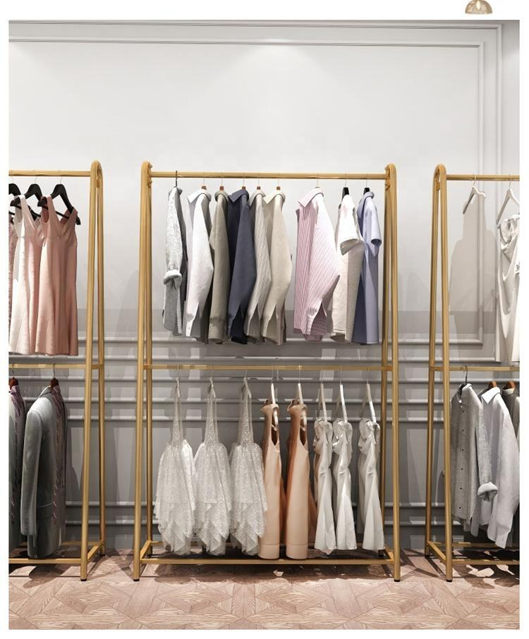 Factory Direct Commercial Modern Gold Garment Rack Customize Metal Fashion Cloth Hanger for Boutique Display for Clothes Stores