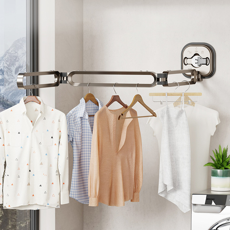 Sanipro Portable Punch-Free Wall-Mounted Tri-Fold Retractable Clothes Drying Hanger Collapsible Laundry Clothing Rack