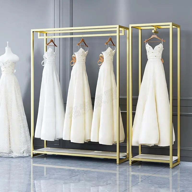 Hot Customized Metal Modern Wedding Dress Hanger Long Clothes Rack for Retail Store Display for Garment Shops Clothing Retailers