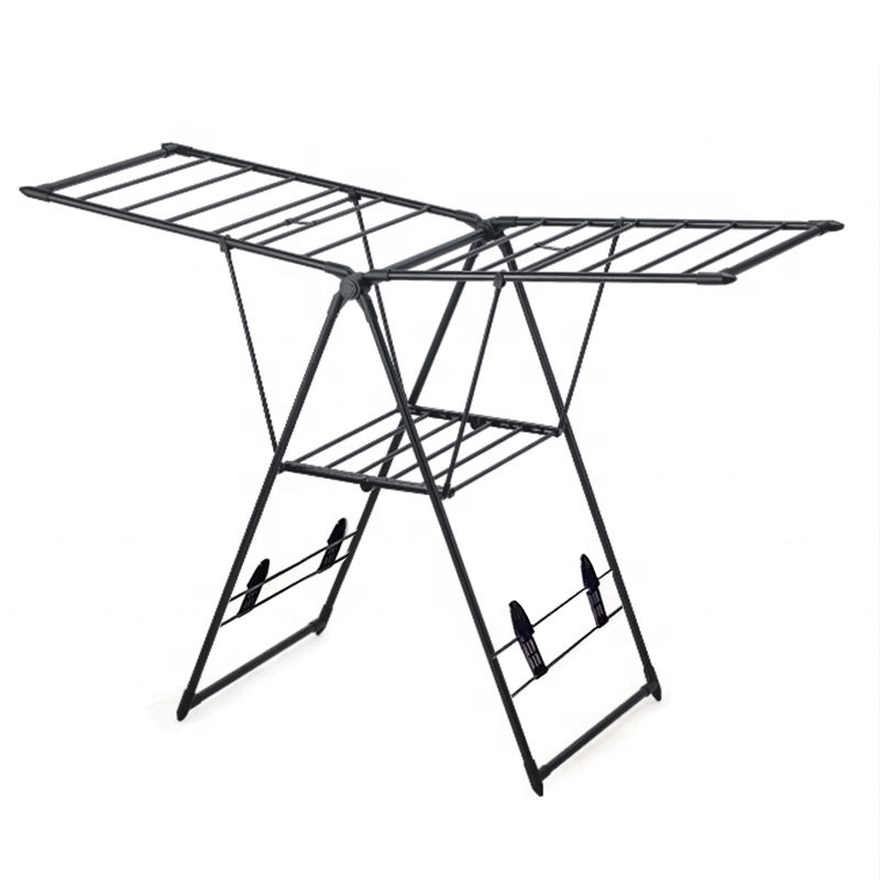 Sanipro Floor-Standing Balcony Mobile Clothes Drying Rack Double-Wing Towel Rack Clothing Dryer Hanger for Hanging Laundry