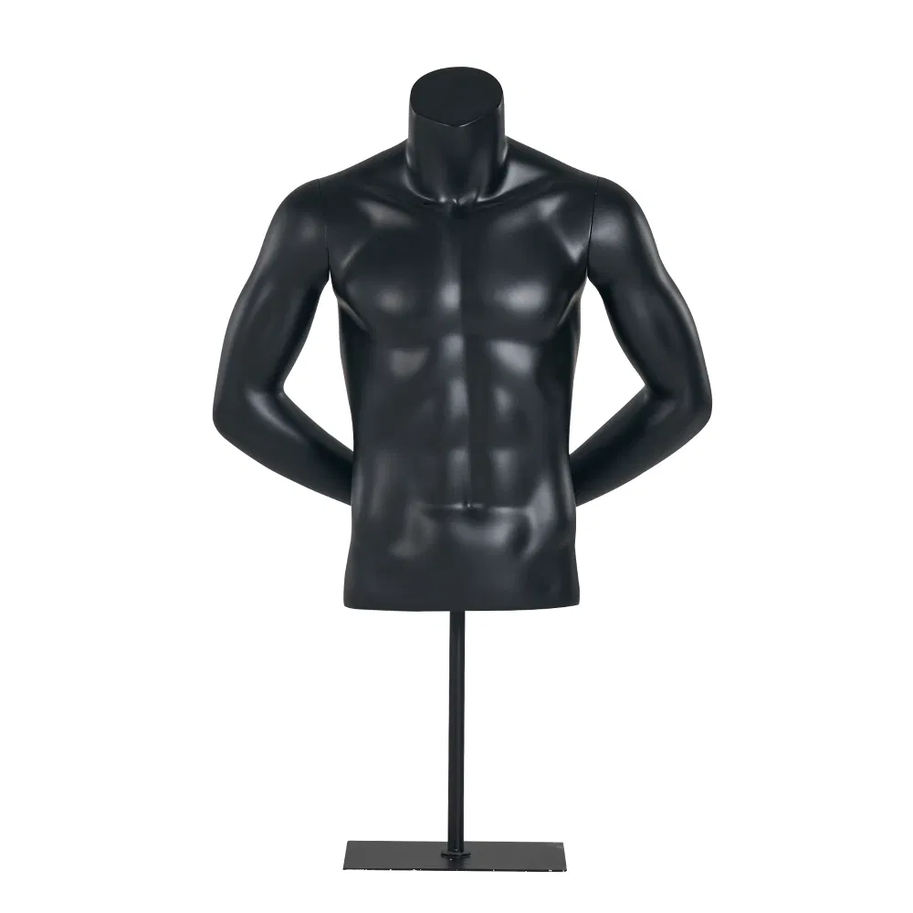 Headless Black Male Upper Half Body Mannequin for T-Shirts Display