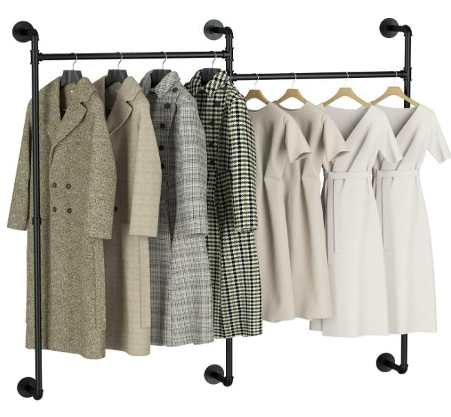 Wall Mounted Heavy Duty Closet Storage Metal Rod Iron Garment Hanging Bar Commercial Racks for Clothing Hanger Bedroom