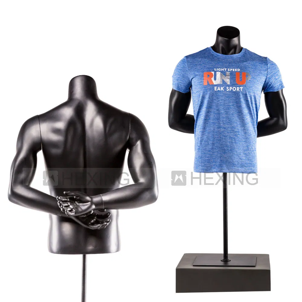 Half-Body Muscular Man Mannequin Matte Black Torsomannequin Male