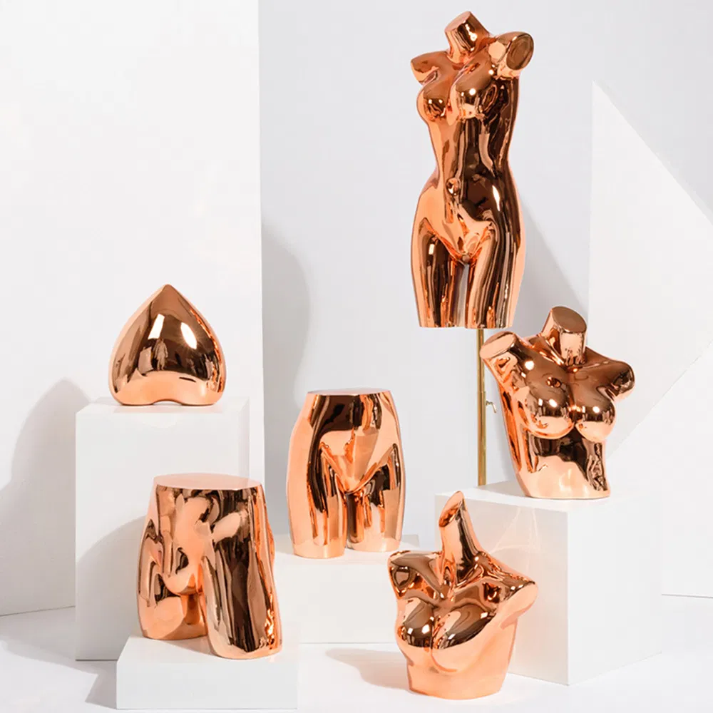 Hot Selling Electroplated Bust Mannequin in Glossy Gold/Rose Gold/Silver with Adjustable Height Bracket Base Made of PP/PE/ABS/Fiberglass for Female Bra Display