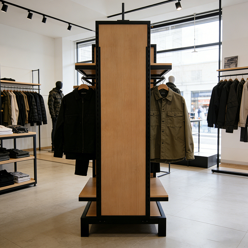 Retail Clothing Display Metal Wooden Floor Clothes Display Rack for Boutique Store