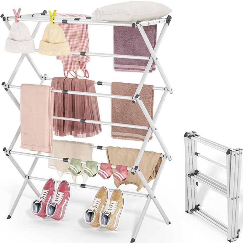 Sanipro Balcony Portable Metal and Plastic Heavy Duty Folding Clothing Dryer Laundry Hanger, Air Drying Rack for Clothes Towel