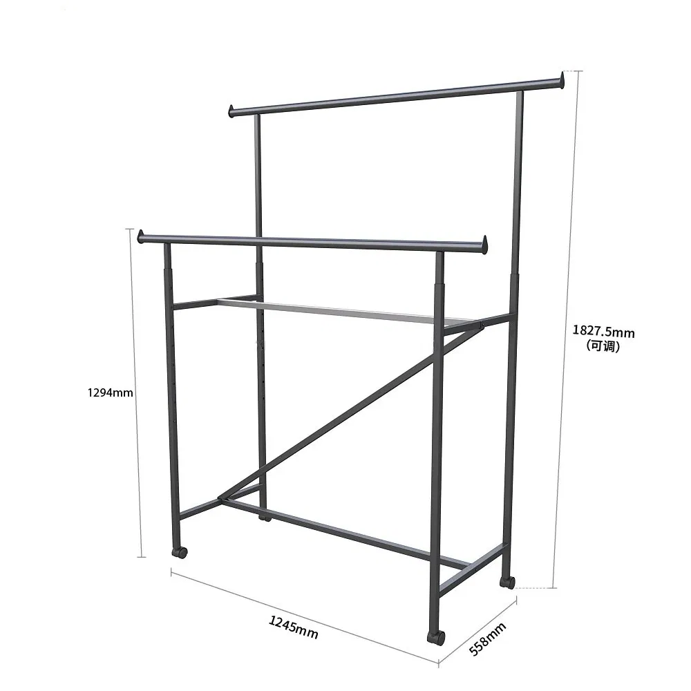 Customized Retail Store Shop Fittings Metal Wood Shelf Hanging Shirt Garment Clothing Display Rack with Hanger