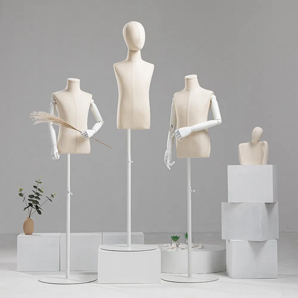 Wholesale Half Body Headless Fabric Mannequin in Matt/Glossy White/Black with Flexible Arms and Joints Made of PP/PE/ABS/Fiberglass for Children Clothes Display