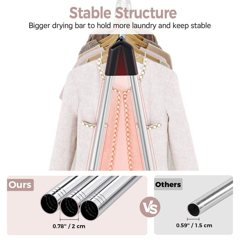 Sanipro Standing Type Foldable Stainless Steel Laundry Drying Rack Collapsible Clothes Hanger Portable Clothes Airer for Travel