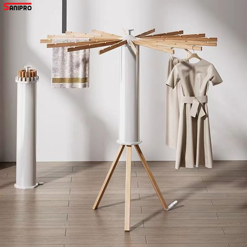 Sanipro Solid Wood Octopus Shape Portable Foldable Garment Drying Rack Household Floor-Standing Retractable Clothes Hanger