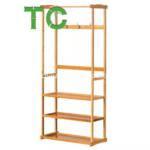 Bamboo Clothing Rack 3 Tier Storage Shelves Clothes Hanging Rack Bamboo Garment Rack Wooden Clothes Hanger Rack