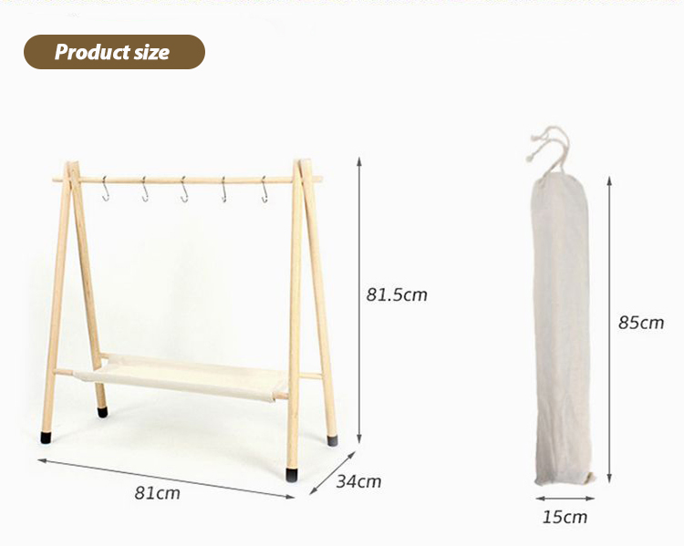 Kinggear Outdoor Wooden Racks Folding Camping Tripod Portable Camp Hanger Camping Hanging Racks
