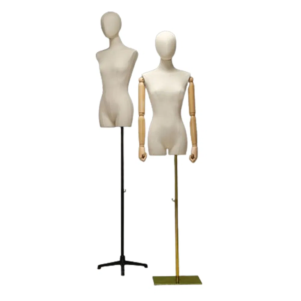 Low Price Linen Upper Body Mannequin in Glossy/Matt Black/White with Head and Height Adjustable Stand Made of PP/PE/ABS/Fiber Glass for Female Clothing Display