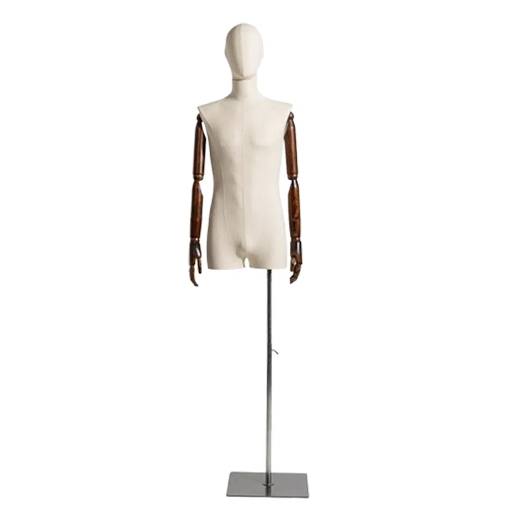 Space Saving Wrap Cloth Upper Body Mannequin in Matte/Glossy White/Black with Adjustable Height Metal Base Made of PP/PE/ABS/Fiberglass for Male Clothes Display