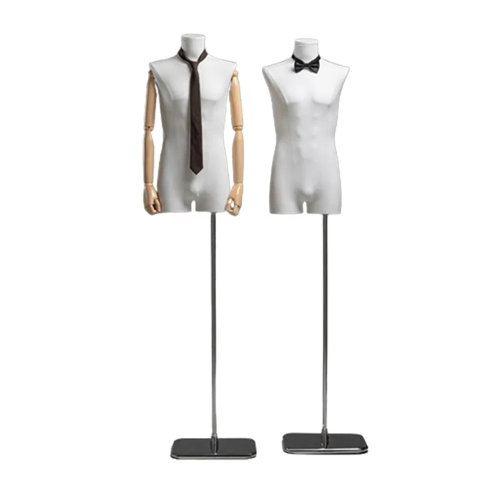Factory Wholesale Headless Half Body Mannequin in Glossy/Matt Black/White with Adjustable Metal Base Made of PP/PE/ABS/Fiberglass for Male Clothing/Suit Display